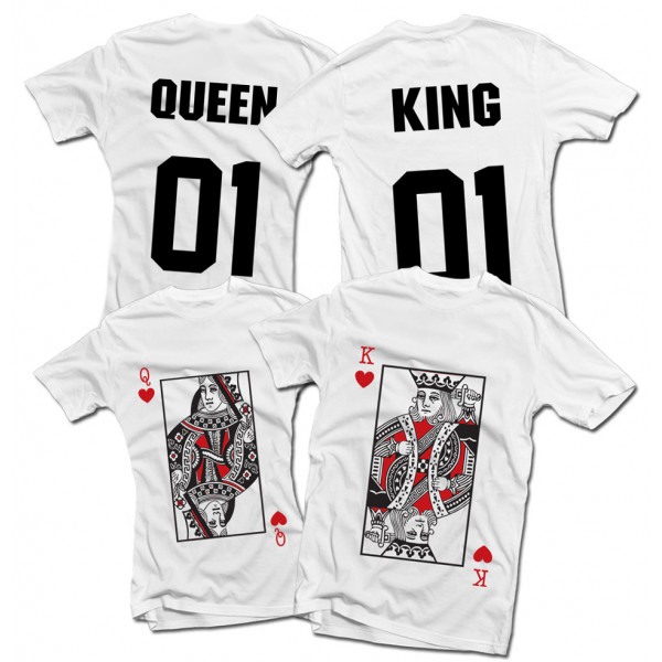 Súprava tričiek "King & Queen" s potlačou na prednej a zadnej strane