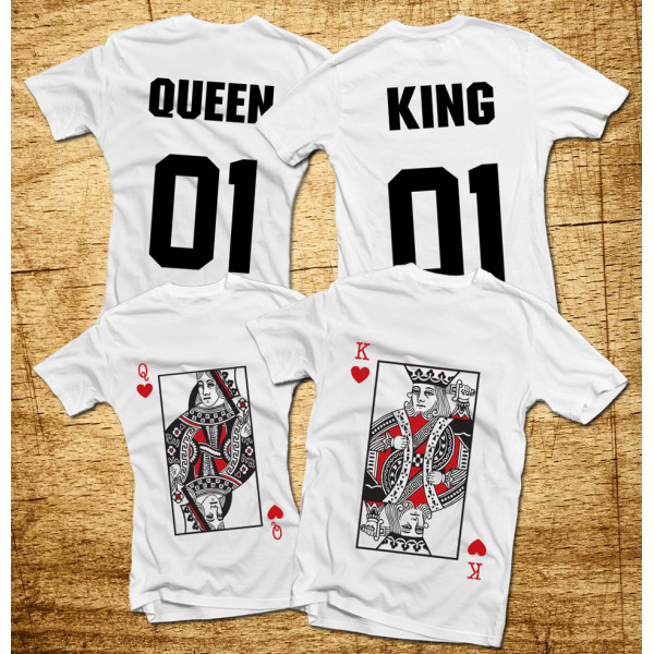 Súprava tričiek "King & Queen" s potlačou na prednej a zadnej strane
