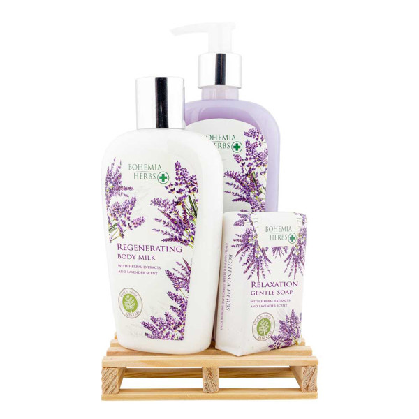 Kozmetická darčeková sada „Levanduľové SPA“ (tekuté mydlo 300ml + telové mlieko 250ml + mydlo 100g) Kozmetická darčeková sada „Levanduľové SPA“ (tekuté mydlo 300ml + telové mlieko 250ml + mydlo 100g)