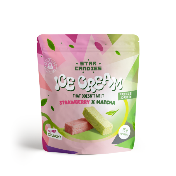 STAR CANDIES mrazená zmrzlina s príchuťou matcha a jahody, 16g