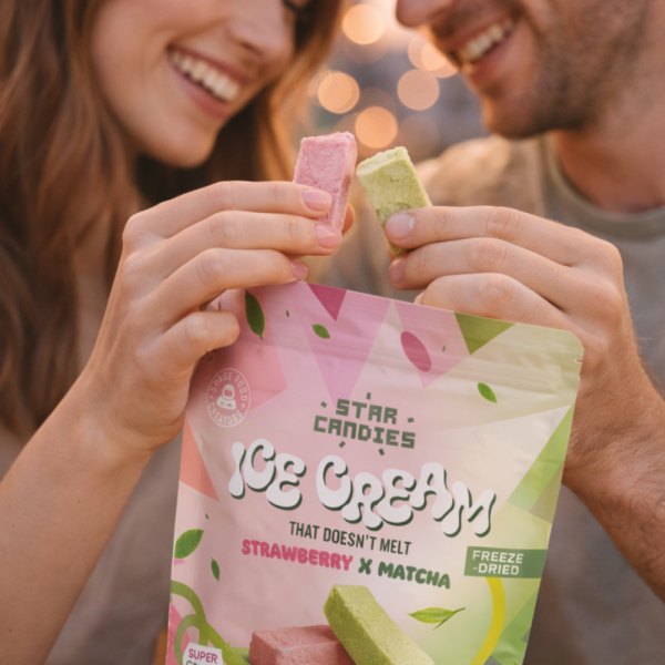 STAR CANDIES mrazená zmrzlina s príchuťou matcha a jahody, 16g