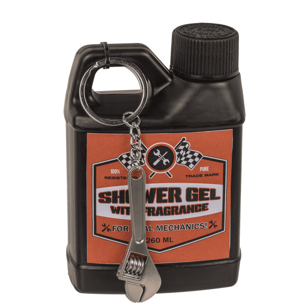 Univerzálny sprchový gél pre mužov „“Motor Oil“ (260 ml) + prívesok na kľúče Univerzálny sprchový gél pre mužov „“Motor Oil“ (260 ml) + prívesok na kľúče