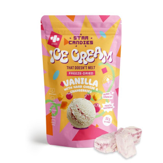 STAR CANDIES Mrazom sušená vanilková zmrzlina so starým syrom a brusnicami, 50g