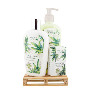 Kozmetická darčeková sada "Hemp SPA" (Tekuté mydlo 300ml + Telový krém 250ml + Mydlo 100g)