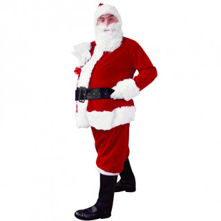 Kostým Santa Clausa (čiapka, sveter, nohavice, rukavice, opasok, návleky na topánky a fúzy)