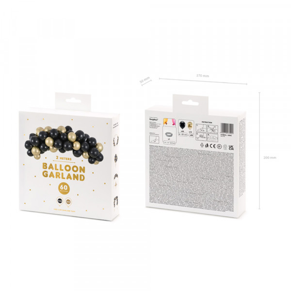 Balónová girlanda „Čierna a zlatá“ (60 ks, 200 cm)