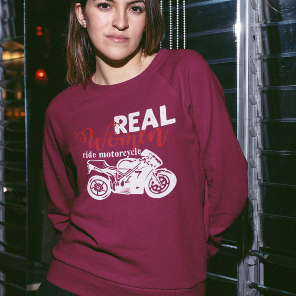 Mikina "Real women ride motorcycle" (bez kapucne)