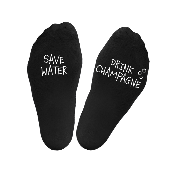 Dámske ponožky s potlačou na chodidlách „Save water.Drink champagne“ Dámske ponožky s potlačou na chodidlách „Save water.Drink champagne“