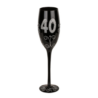 Čierny pohár na šampanské s číslom „40“