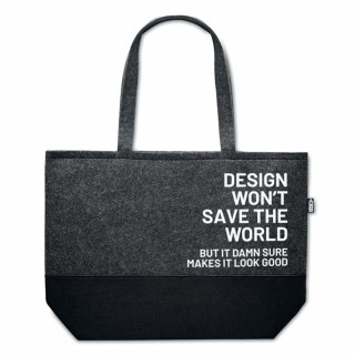Nákupná taška z ekologickej plsti "Design won't save the world"