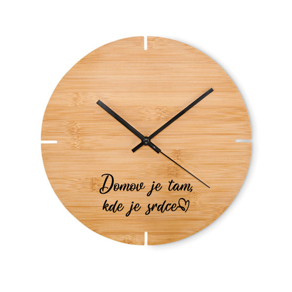 Bambusové nástenné hodiny "Domov je tam, kde je srdiečko"
