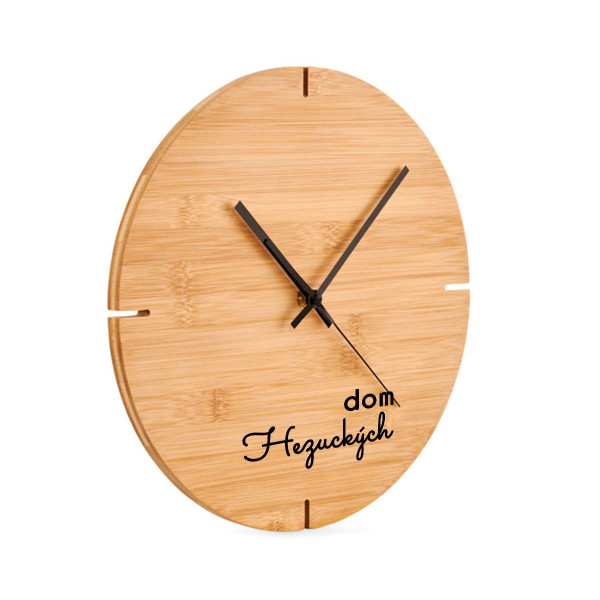 Bambusové nástenné hodiny "Domov" s priezviskom podľa vášho výberu