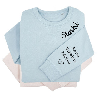 UNISEX pastelová mikina Sully "Babička" s menami detí na rukáve
