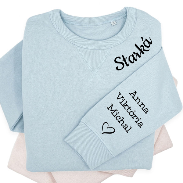 UNISEX pastelová mikina Sully "Babička" s menami detí na rukáve UNISEX pastelová mikina Sully "Babička" s menami detí na rukáve