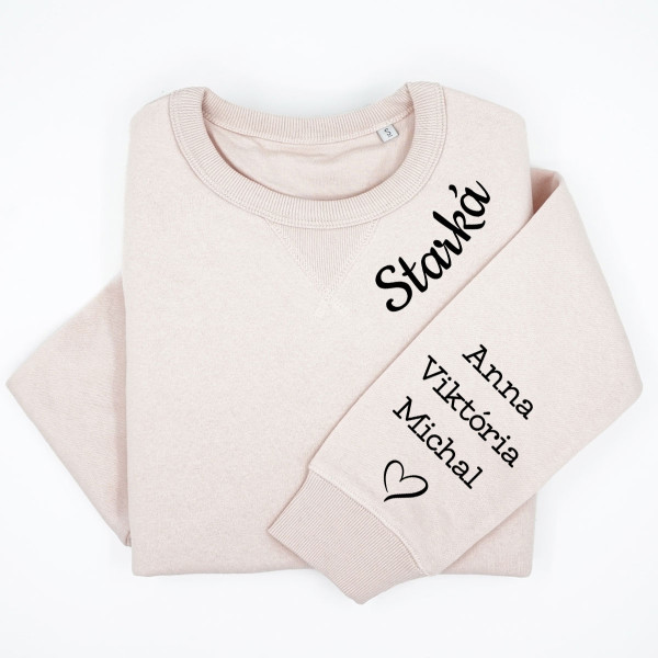UNISEX pastelová mikina Sully "Babička" s menami detí na rukáve UNISEX pastelová mikina Sully "Babička" s menami detí na rukáve