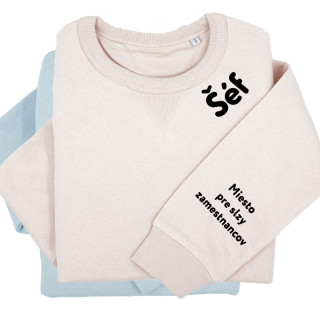 UNISEX pastelová „Sully“ mikina "Šéf – pre slzy zamestnancovt" s potlačou na rukáve