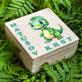 Drevená krabička "Krst malého dráčika" s vlastným menom (30x30cm)
