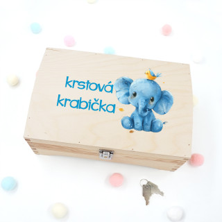 Drevená pamätná krabička "Krstová krabička s malým sloníkom"