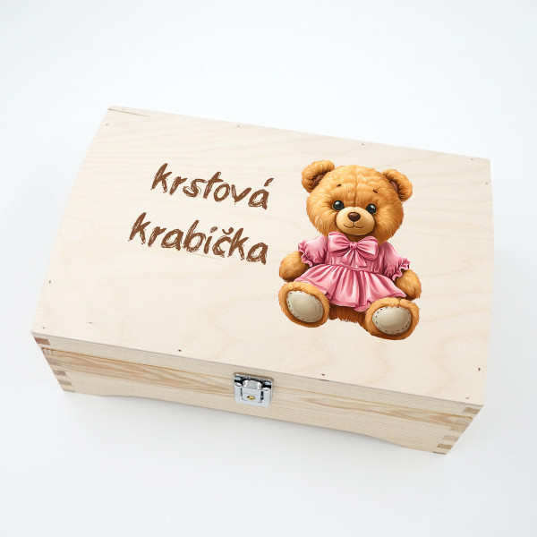 Drevená pamätná krabička "Krstová krabička s plyšovým medvedíkom" Drevená pamätná krabička "Krstová krabička s plyšovým medvedíkom"