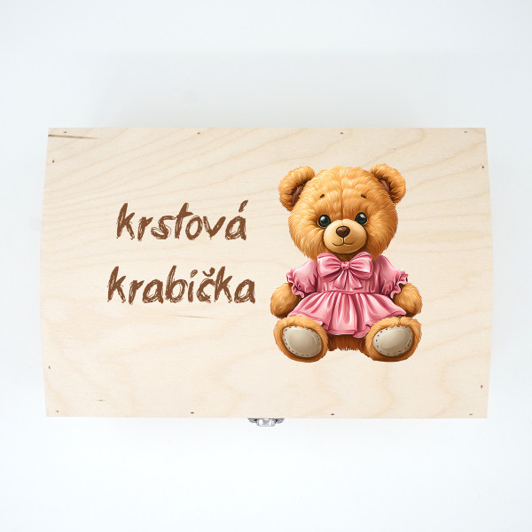 Drevená pamätná krabička "Krstová krabička s plyšovým medvedíkom" Drevená pamätná krabička "Krstová krabička s plyšovým medvedíkom"