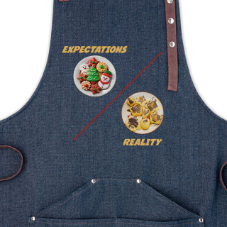Denim zástera "Očakávanie vs Realita"