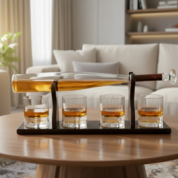 Sada karaf so stojanom a 4 pohármi "Baseball bat"