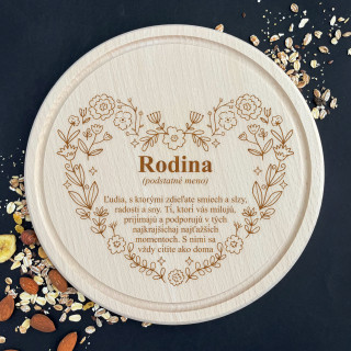 Gravírovaná okrúhla doska na krájanie "Rodina"