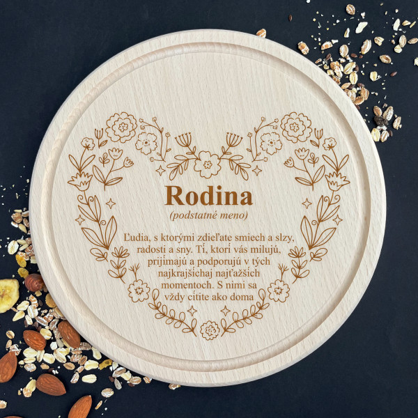 Gravírovaná okrúhla doska na krájanie "Rodina" Gravírovaná okrúhla doska na krájanie "Rodina"