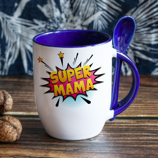 Hrnček s lyžičkou "Super mama" Hrnček s lyžičkou "Super mama"