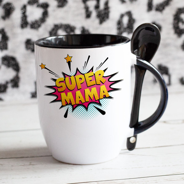 Hrnček s lyžičkou "Super mama" Hrnček s lyžičkou "Super mama"
