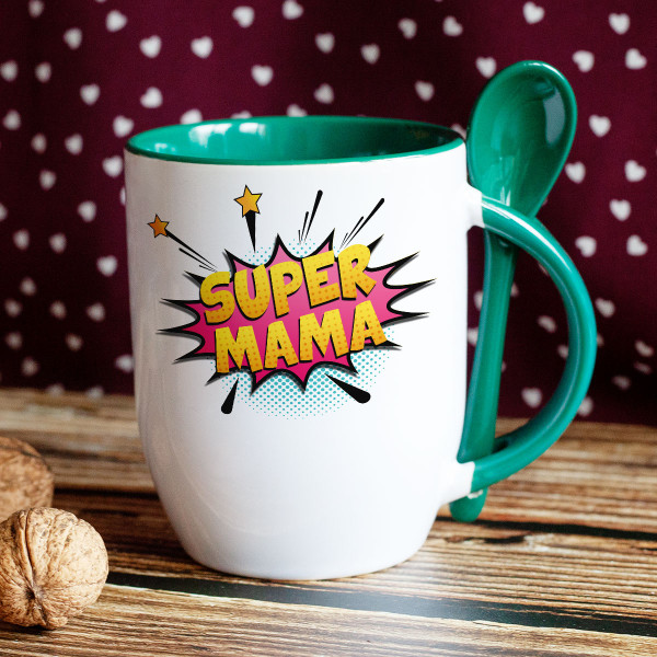 Hrnček s lyžičkou "Super mama" Hrnček s lyžičkou "Super mama"