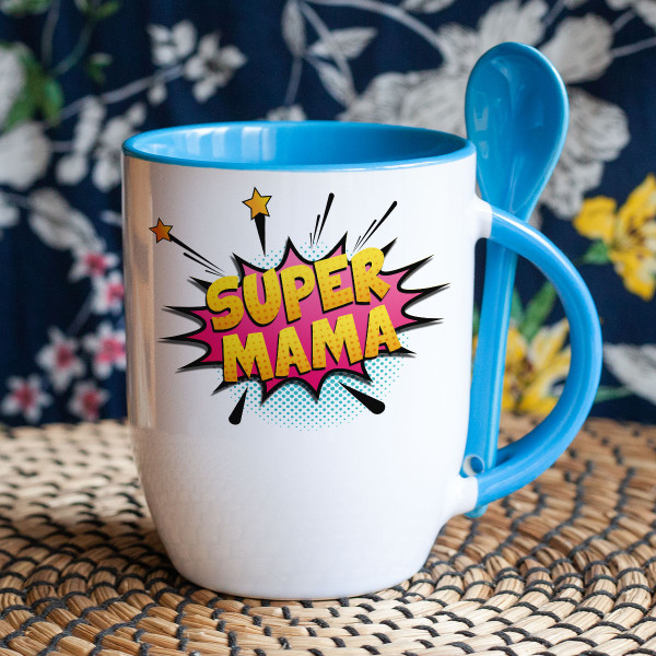 Hrnček s lyžičkou "Super mama" Hrnček s lyžičkou "Super mama"