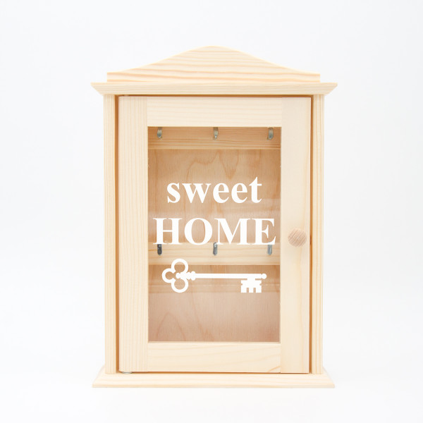 Drevená skrinka na kľúče so sklom "Sweet home" Drevená skrinka na kľúče so sklom "Sweet home"