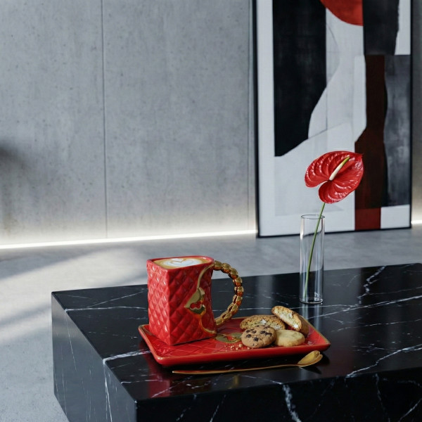 Hrnček "Kabelka" s tanierikom a lyžičkou v tvare srdca