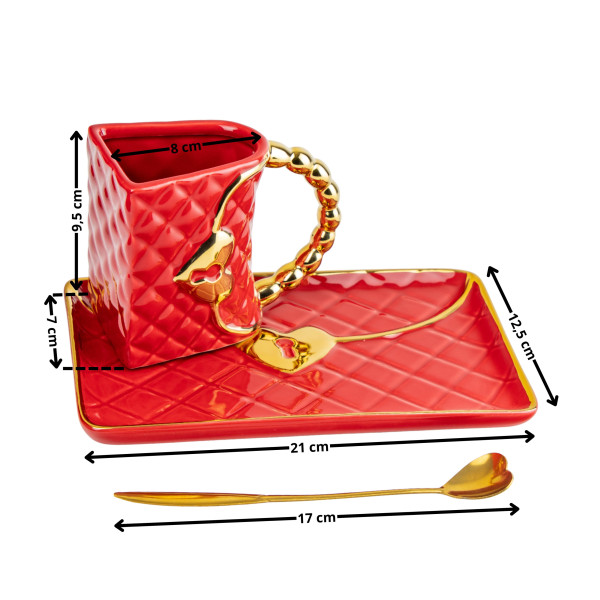 Hrnček "Kabelka" s tanierikom a lyžičkou v tvare srdca