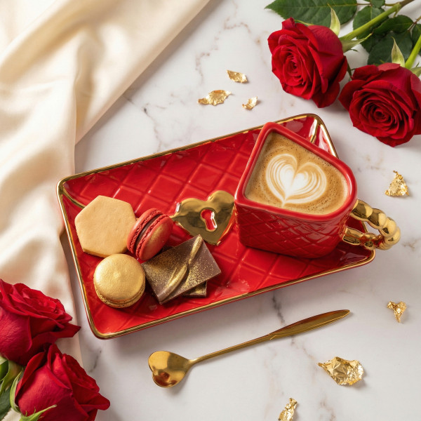 Hrnček "Kabelka" s tanierikom a lyžičkou v tvare srdca