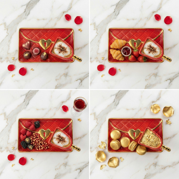 Hrnček "Kabelka" s tanierikom a lyžičkou v tvare srdca