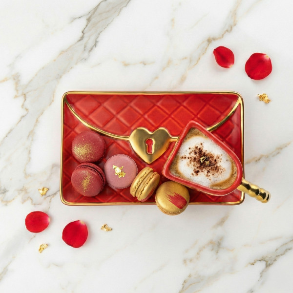 Hrnček "Kabelka" s tanierikom a lyžičkou v tvare srdca