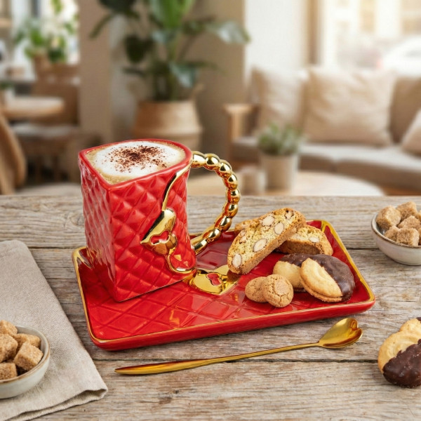 Hrnček "Kabelka" s tanierikom a lyžičkou v tvare srdca