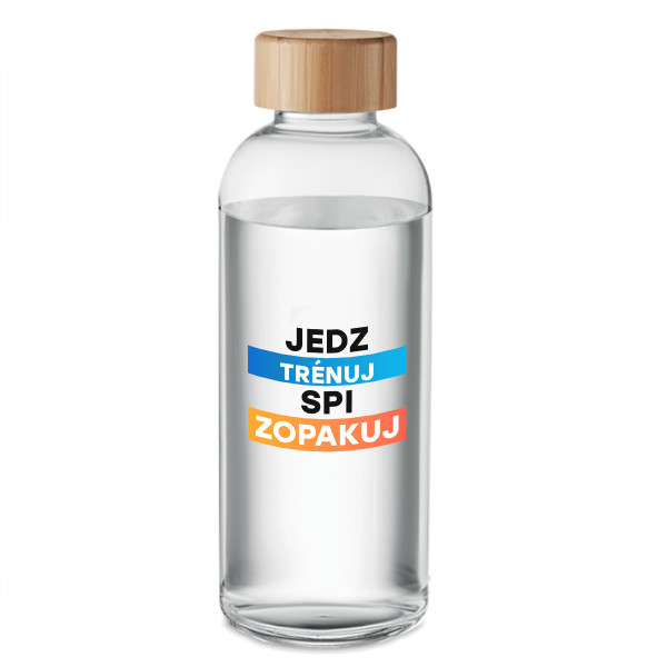 Sklenená fľaša na vodu "Jedz, trénuj, spi, zopakuj" (650ml) Sklenená fľaša na vodu "Jedz, trénuj, spi, zopakuj" (650ml)