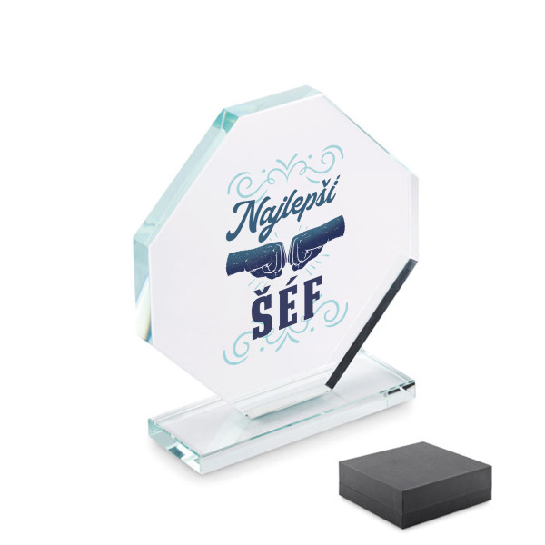 Sklenená trofej v darčekovej krabičke "Najlepší šéf"