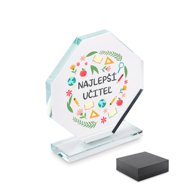 Sklenená trofej v darčekovej krabičke "Najlepší učiteľ" Sklenená trofej v darčekovej krabičke "Najlepší učiteľ"