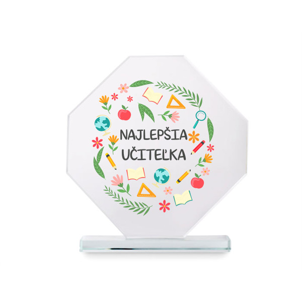 Sklenená trofej v darčekovej krabičke "Najlepšia učiteľka" Sklenená trofej v darčekovej krabičke "Najlepšia učiteľka"