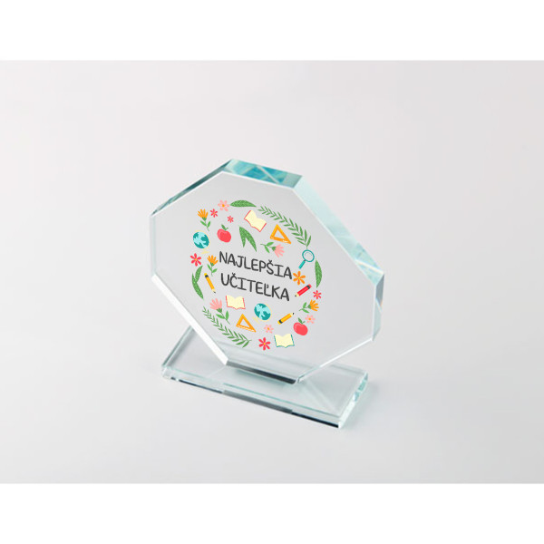 Sklenená trofej v darčekovej krabičke "Najlepšia učiteľka" Sklenená trofej v darčekovej krabičke "Najlepšia učiteľka"