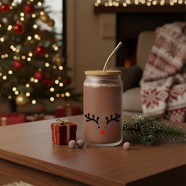 Sklenená poháreň s kovovou slamkou "Little Moose", 400ml