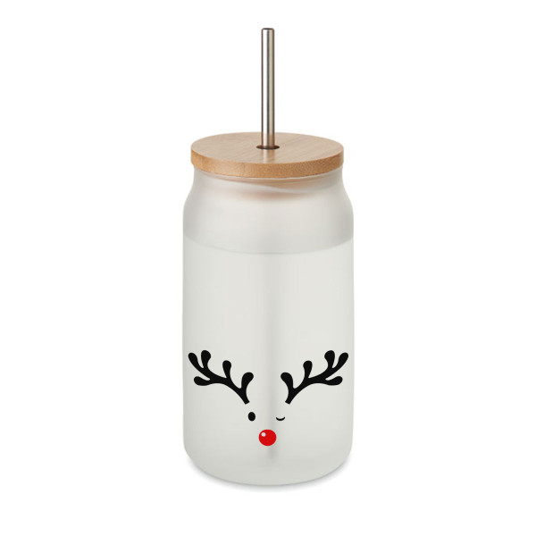 Sklenená poháreň s kovovou slamkou "Little Moose", 400ml