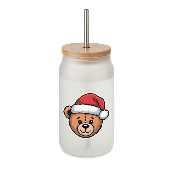 Sklenená poháreň s kovovou slamkou "Teddy bear", 400ml