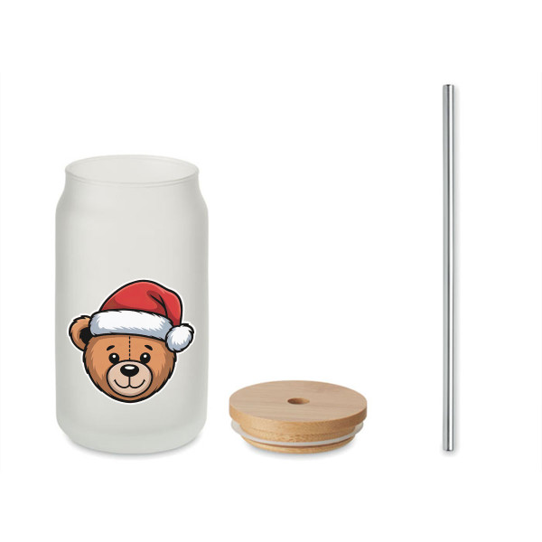 Sklenená poháreň s kovovou slamkou "Teddy bear", 400ml