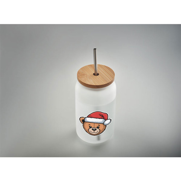 Sklenená poháreň s kovovou slamkou "Teddy bear", 400ml