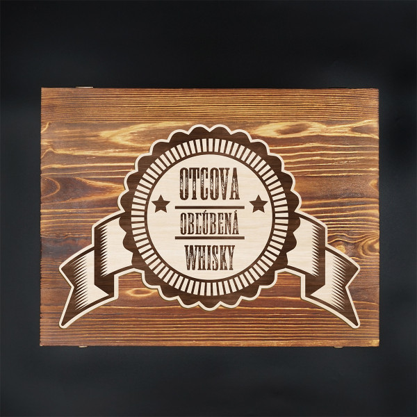 Súprava whisky v drevenej škatuľke "ELIXIR - otcova obľúbená whisky"